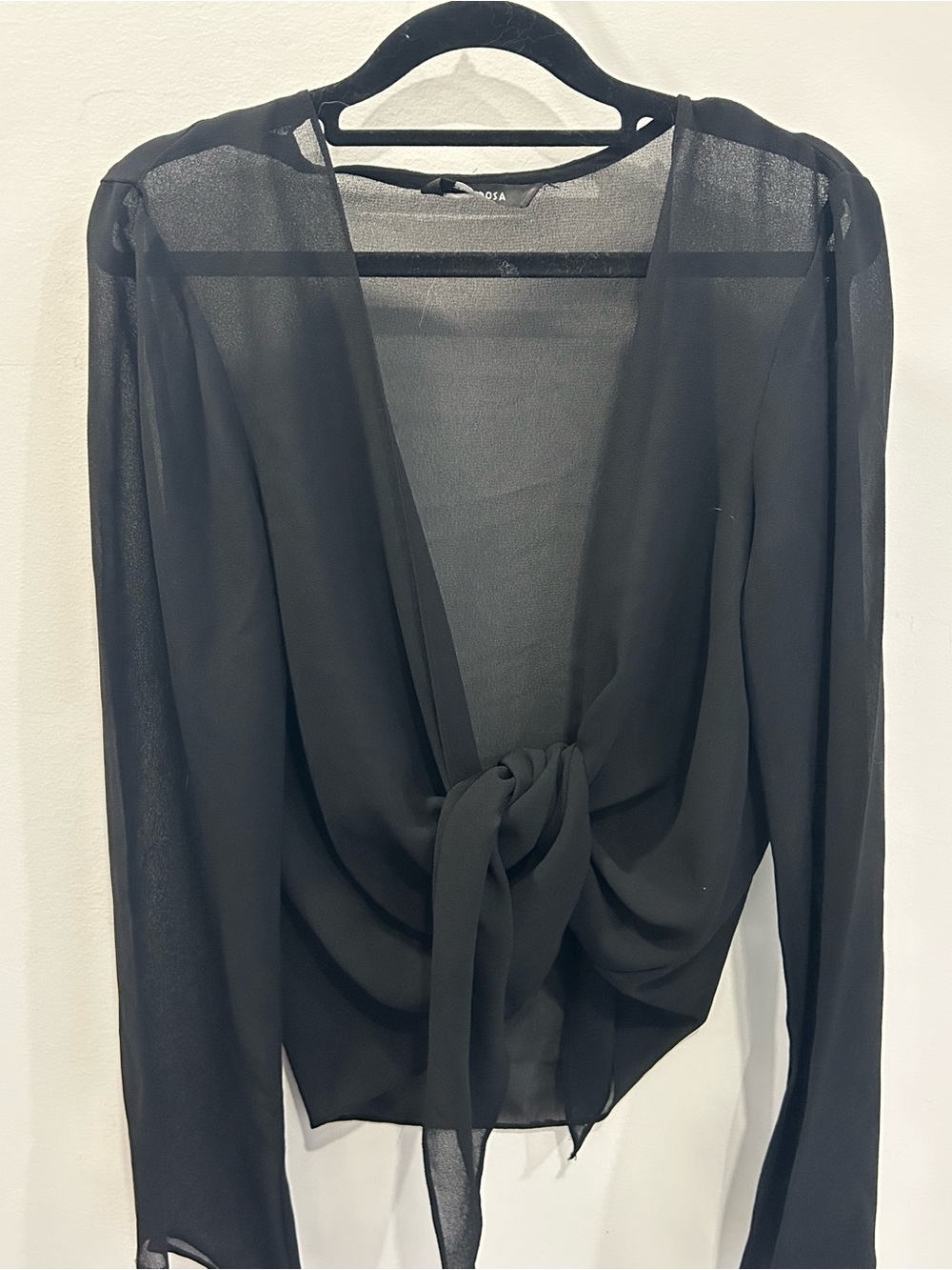 Mariposa Sheer Black Tie-Front Blouse